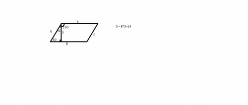 Впараллелограмме две стороны равны 6 и 8 см, а один из углов 150. найти площадь параллелограмма.