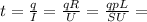 t= \frac{q}{I}= \frac{qR}{U} = \frac{qpL}{SU} =