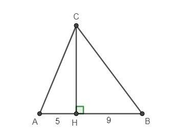 Добрый день! высота треугольника делит сторону на отрезки в 5см и 9см. найди стороны треугольника, е