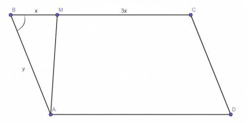 На стороне bc параллелограмма abcd отмечены точки m так, что bm: mc = 1: 3. почему равны площадь тре