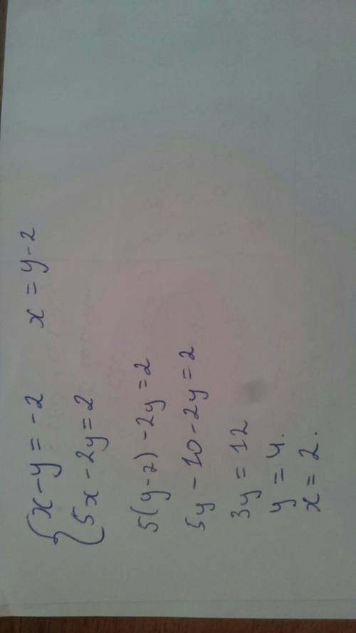 Решить графическим системы x-y=-2 5x-2y=2