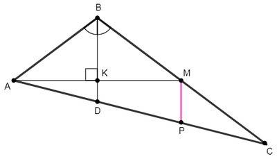 Втреугольнике abc биссектриса вд и медиана ам взаимно перпендикулярны и пересекаются в точке к. найд