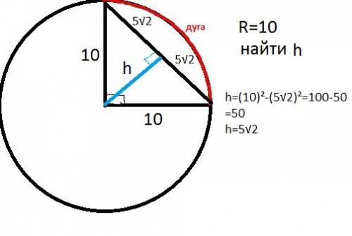 Решить . заранее ! в круге, диаметр которого 20 см, проведены два взаимно перпендикулярных радиуса.
