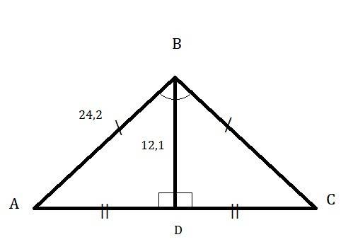 Вравнобедренном треугольнике abc проведена высота bd к основанию ac. длина высоты — 12,1 см, длина б