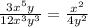 \frac{3x^{5}y}{12x^{3}y^{3}}= \frac{x^{2}}{4y^{2}}