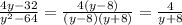 \frac{4y-32}{y^{2}-64}= \frac{4(y-8)}{(y-8)(y+8)}= \frac{4}{y+8}