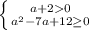 \left \{ {{a+20} \atop {a^{2}-7a+12 \geq 0}} \right.\\