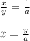 \frac{x}{y} = \frac{1}{a} \\ \\ x = \frac{y}{a} \\