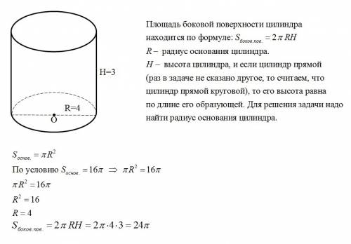 Площадь основания цилиндра равна 16 пи найдите площадь боковой поверхности цилиндра если его образую