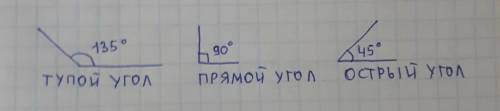 Построит 1 тупой угол 1 прямой угол 1 острый угол и обозначит и измерить их градусную меру