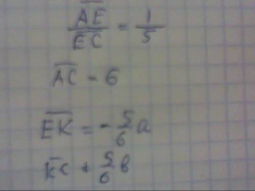 Впараллелограмме abcd точка е принадлежит ас, ае : ес = 1 : 5. разложите вектор ce по векторам a = a