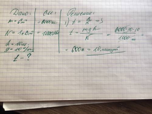 Сколько времени потребуется для откачки воды массой 6т из шахты если мощность насоса 1квт