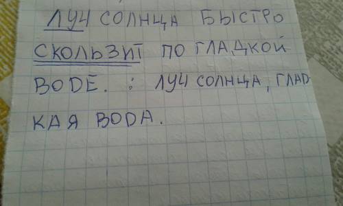 Подчеркнуть главные члены предложения выписать словосочетания указать части речи: луч солнца быстро