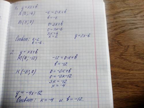 График функции у = kx + b пересекает оси координат в точках a (0; -6) и b(3; 0). найдите значение k