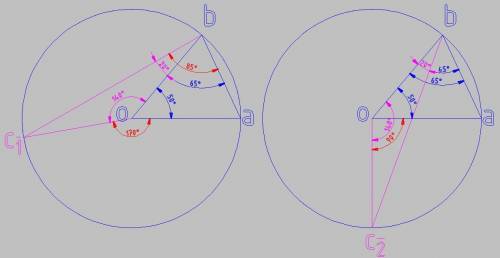 На окружности с центром в точке о отмечены точки а, в, с, градусная мера дуги ав равна 50°, дуги вс