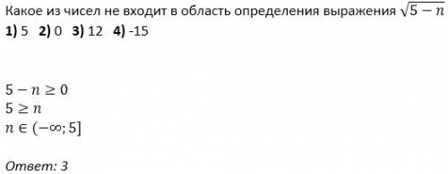 Нужно! какое из чисел не входит в область определения выражения 1)5 2)0 3)12 4)-15