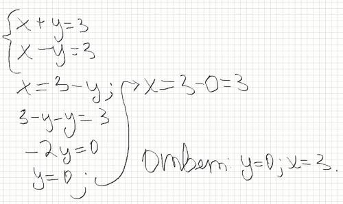 Системное уравнение сложение x+y=3 x-y=3