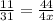 \frac{11}{31} = \frac{44}{4x}