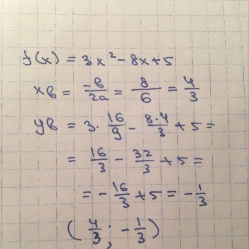 Найдите координаты вершины параболы f (x)=3x^2-8x+5