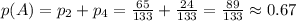 p(A)=p_2+p_4=\frac{65}{133}+\frac{24}{133}=\frac{89}{133}\approx 0.67