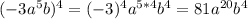 (-3a^5b)^4 =(-3)^4a^{5*4}b^4 =81a^{20}b^4