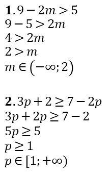 1) при каких значениях m двучлен 9 - 2m больше 5? 2) при каких значениях p значения двучлена 3p + 2