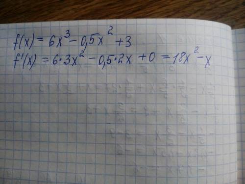 Найдите производную функции f(x)=6x^3-0,5x^2+3