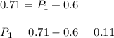 0.71=P_1+0.6\\ \\ P_1=0.71-0.6=0.11