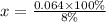 x = \frac{0.064 \times 100\%}{8\%}