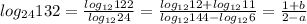 log_{24}132=\frac{log_{12}122}{log_{12}24}=\frac{log_{12}12+log_{12}11}{log_{12}144-log_{12}6}=\frac{1+b}{2-a}