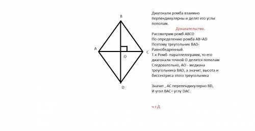 Свойство диагоналей ромба (доказательство)