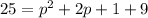 25=p^2+2p+1+9