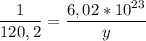 \dfrac{1}{120,2} = \dfrac{6,02*10^{23}}{y}