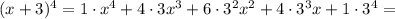 (x+3)^4 = 1 \cdot x^4 + 4 \cdot 3x^3 + 6 \cdot 3^2x^2 + 4 \cdot 3^3x + 1 \cdot 3^4 =