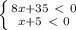 \left \{ {{8x+35\ \textless \ 0} \atop { x+5\ \textless \ 0}} \right.