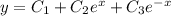 y=C_1+C_2e^x+C_3e^{-x}