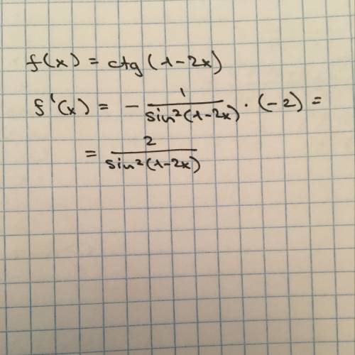 Найти производную сложной функции : f(x)=ctg(1-2x)