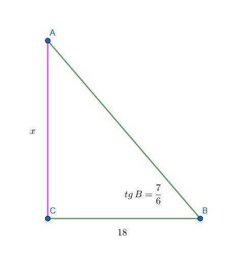 Втреугольнике авс угол с 90 тангенс а 7/6 bc 18 найти ac