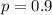 p=0.9