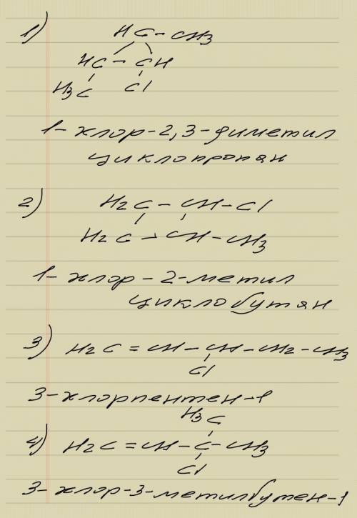 Напишіть три ізомери речовини складу c5h9cl. дайте назви.