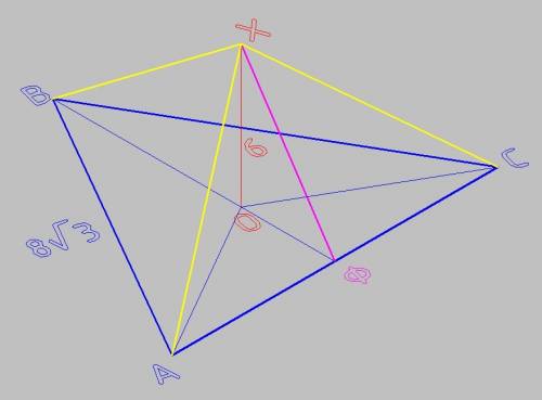 Высота правильной треугольной пирамиды равна 6 см. сторона ее основания - 8√3. вычислить длину ребра