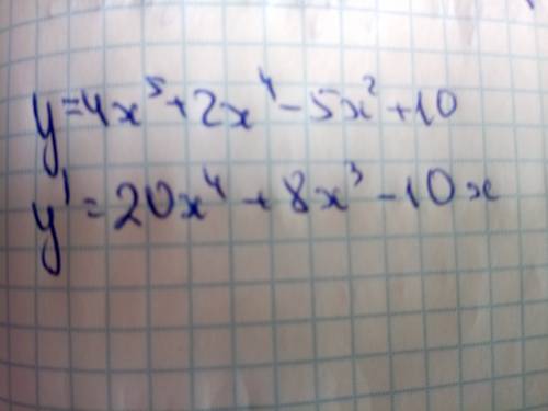 Решите найти производную y=4x^5+2x^4-5x^2+10