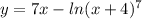 y=7x-ln(x+4)^7