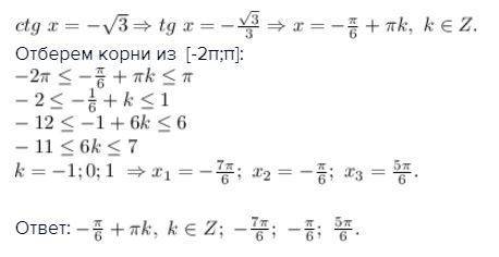 Найдите все решения уравнения cos x+√3×sin x=0, принадлежащие отрезку [-2π; π]