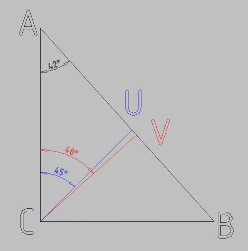 Один з гострих кутів прямокутного трикутника дорівнюе 42 градуси. знайдить кут між висотою та бісект
