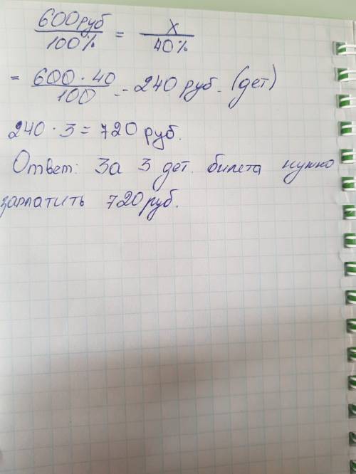 Известно что детский билет в цирк составляет 40% от стоимости билета взрослого. сколько рублей надо