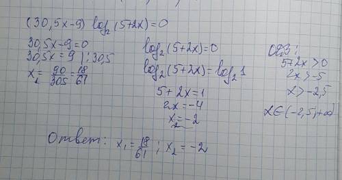 Решите уравнение (3 0,5х-9)log2(5+2x)=0 решить