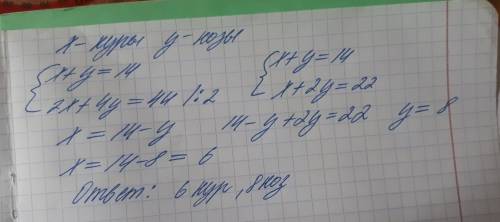 Как решить про кур и козлов на дворе были куры и козы голов 14 а ног 44 сколько кур и коз