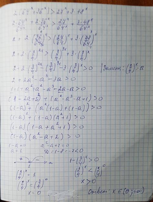 2*(64^x+36^x)> 27^x+3*48^x решите неравенство