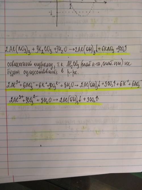 Уравнение реакции в молекулярном и ионном виде при плавании растворов al (no3)3 и k2co3